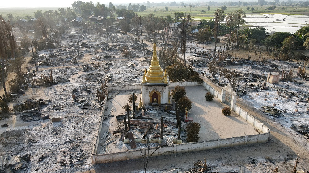 An aerial view of Bin village of the Mingin Township in Sagaing region after villagers say it was set ablaze by the Myanmar military, in Myanmar February 3, 2022. u00e2u20acu2022 Reuters pic