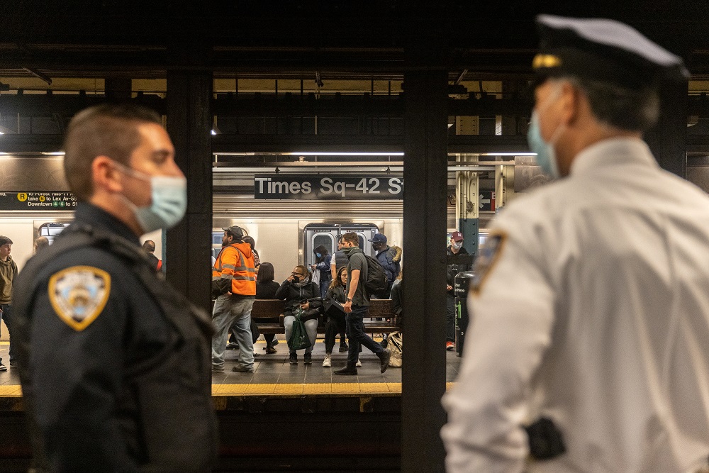 Commuters wait on a platform in Times Square station, after a shooting at a subway station in Brooklyn borough, in Manhattan, New York April 12, 2022. u00e2u20acu2022 Reuters pic