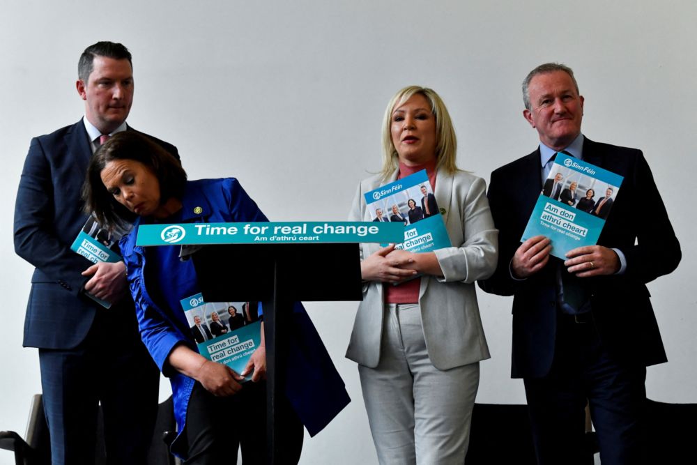 Sinn Fein party chief Mary Lou McDonald and vice president Michelle Ou00e2u20acu2122Neil, launch their manifesto for the coming Northern Ireland Assembly elections, in Belfast, Northern Ireland, April 25, 2022. u00e2u20acu201d Reuters pic