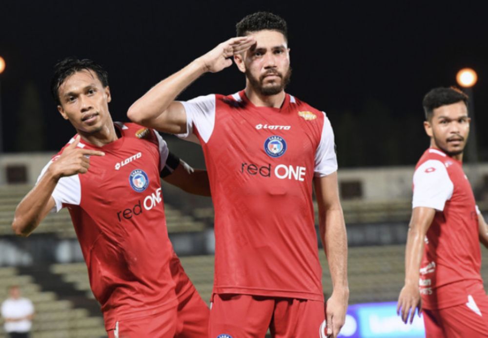 Sabah FC striker, Neto Pessoa celebrating Sabah FCu00e2u20acu2122s second goal in the Sabah FC Super League vs PJ CITY FC match at the Likas Stadium, Kota Kinabalu, March 9, 2022. u00e2u20acu201d Bernama pic