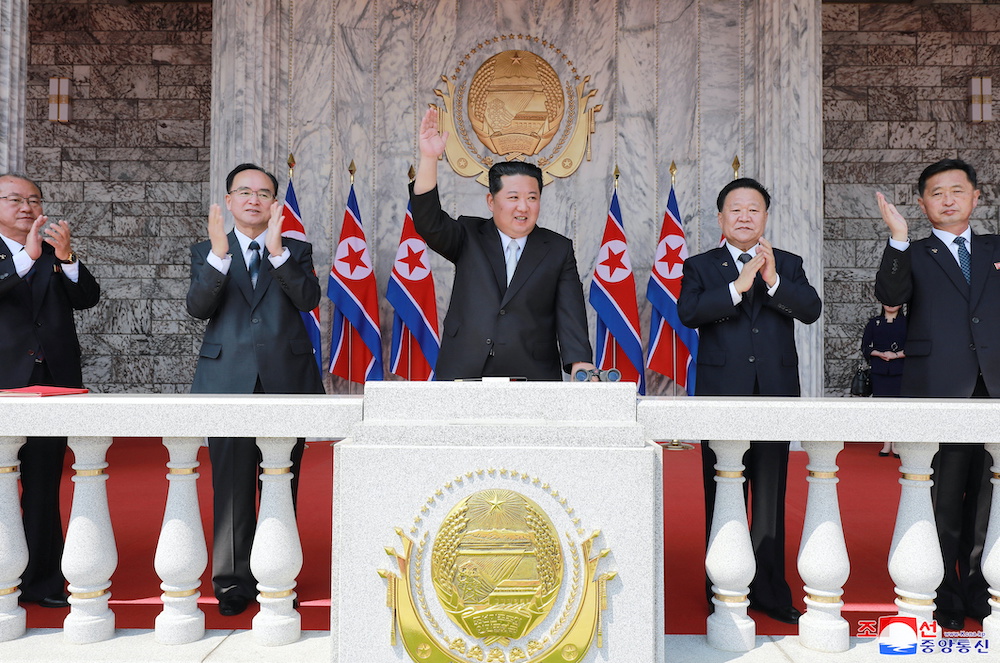 North Korean leader Kim Jong Un waves as he attends a national meeting and a public procession to mark 110th birth anniversary of the stateu00e2u20acu2122s founder, Kim II Sung, in Pyongyang, North Korea, April 15, 2022. u00e2u20acu201d Reuters picnn