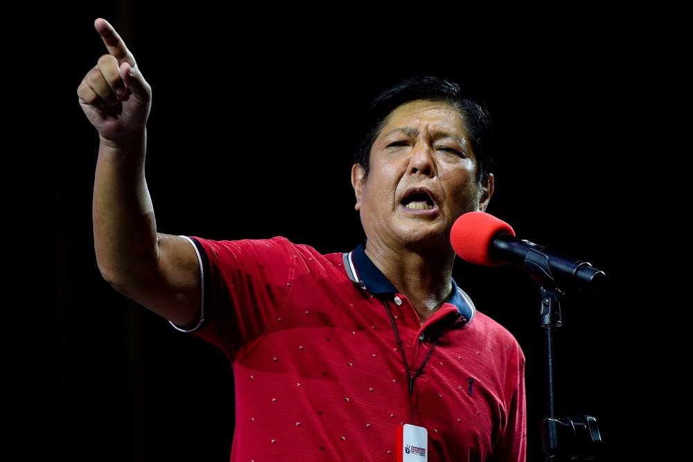 Ferdinand Marcos Jr gestures as he speaks during a campaign rally in Quezon City, Metro Manila February 14, 2022. ― Reuters file pic
