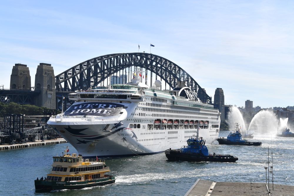 The Pacific Explorer makes its way to dock at the overseas passenger terminal on Sydney Harbour on April 18, 2022. u00e2u20acu201d AFP pic