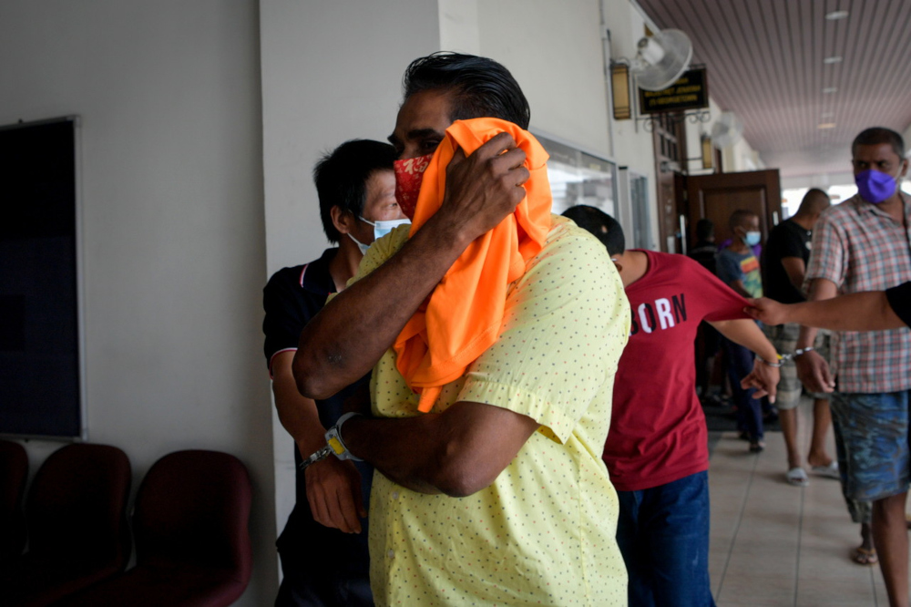 ASP Mohamad Azrim Abu Bakar, 41, and S Muniandy (pic), 62, claimed trial after the charges were read to them before magistrate Nur Melati Diana Abd Wahab at the Magistratesu00e2u20acu2122 Court in Penang, April 13, 2022. u00e2u20acu201d Bernama pic 