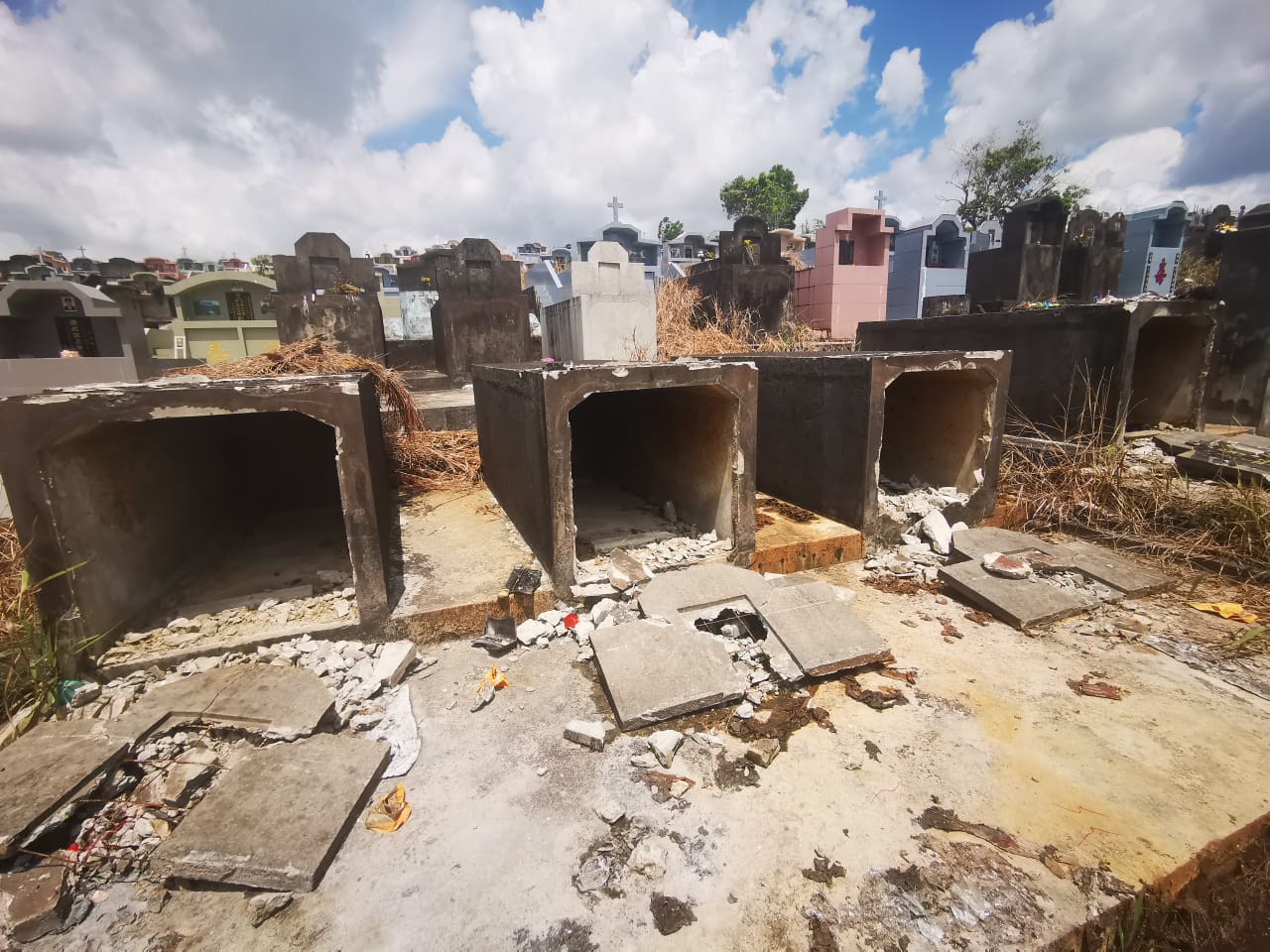 Among the graves found to have been desecrated. — Picture by Anna Siaw Geok It/Borneo Post