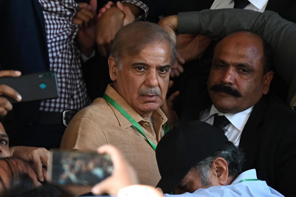 Pakistanu00e2u20acu2122s opposition leader Shehbaz Sharif, leaves after a hearing outside the Supreme Court building in Islamabad on April 7, 2022. Shehbaz Sharif is almost certain to be picked to lead Pakistan. u00e2u20acu201d AFP pic