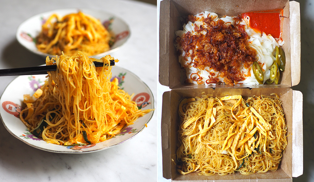 The vermicelli strands for their mee Siam have a softer texture which I prefer (left). You can enjoy the noodles and 'chee cheong fun' at home or dine in at their outlet at Happy Mansion (right).