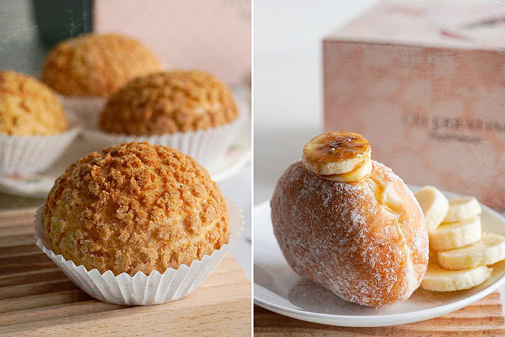 Sugar and I’s classic cream puffs (left) and their new 'bombolone' flavour: Banana Milk, inspired by 'pengat pisang' (right).