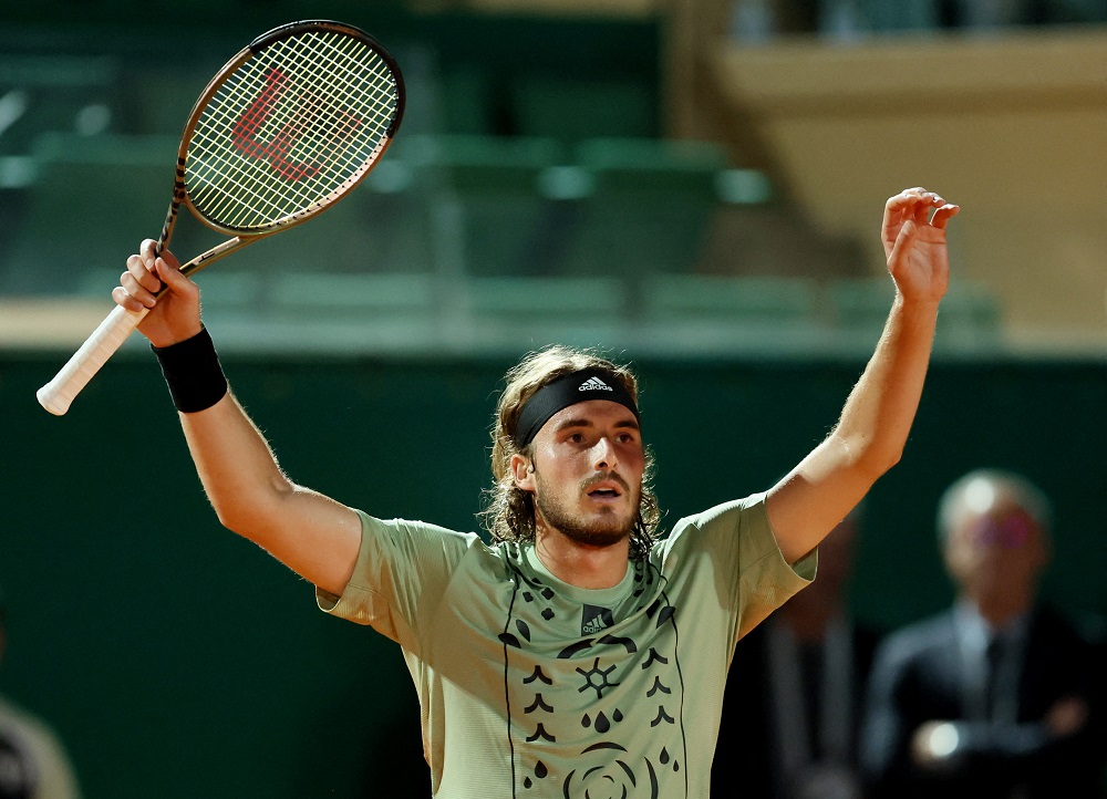 Greece's Stefanos Tsitsipas celebrates after winning his quarter final match against Argentina's Diego Schwartzman at the Monte Carlo Masters, April 15, 2022. u00e2u20acu2022 Reuters pic