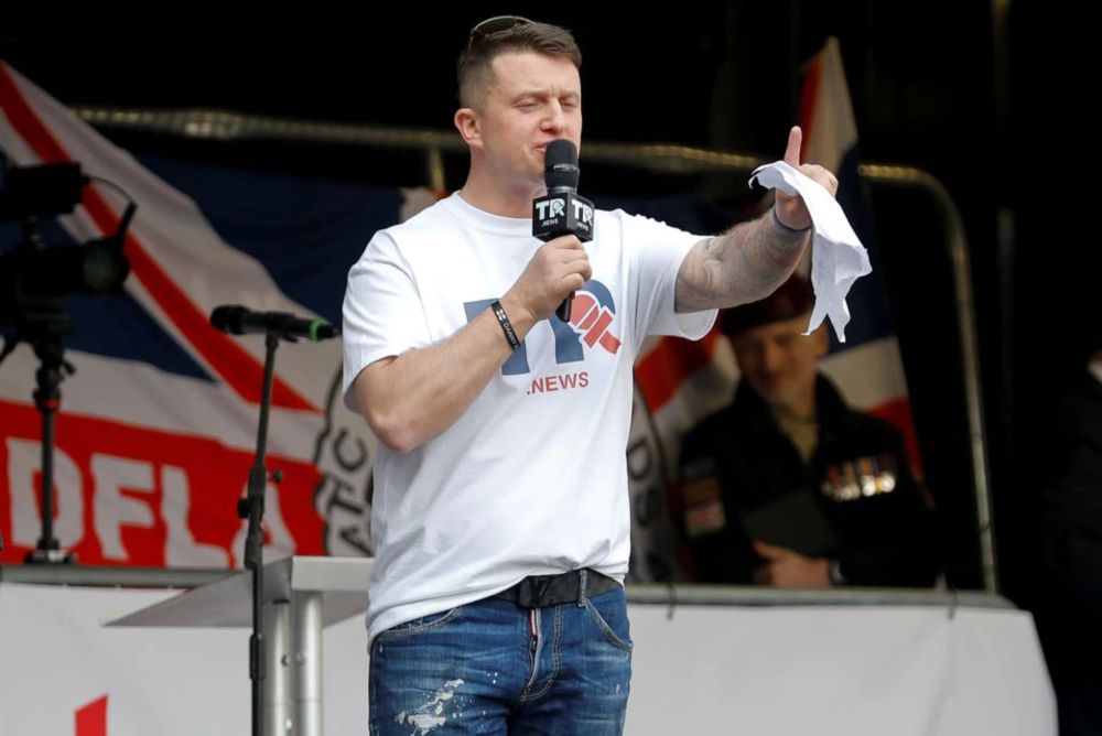 Far-right activist Stephen Yaxley-Lennon, who goes by the name Tommy Robinson, speaks outside the Houses of Parliament at a pro-Brexit demonstration in London, Britain, March 29, 2019. u00e2u20acu201d Reuters pic