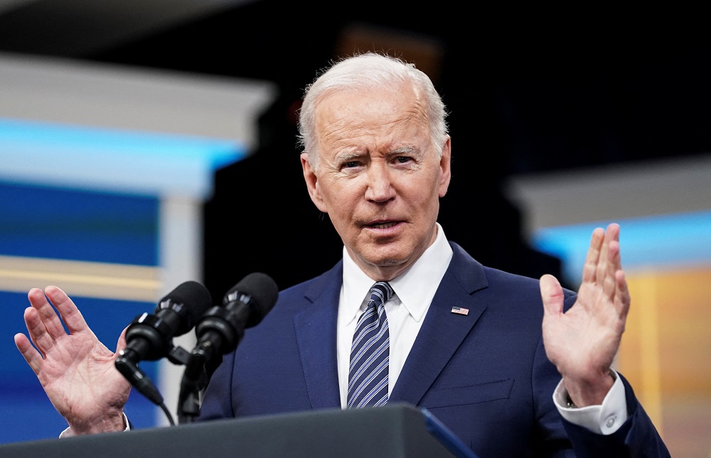 US President Joe Biden speaks in the Eisenhower Executive Office Buildingu00e2u20acu2122s South Court Auditorium at the White House in Washington March 31, 2022. u00e2u20acu2022 Reuters pic