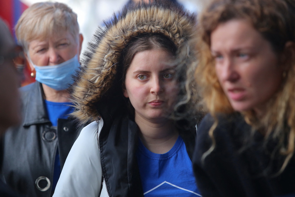 Ukrainian women seeking asylum in the United States wait in line to board a bus outside the Benito Juarez sports complex, set up as a shelter by the local government in Tijuana, Mexico April 22, 2022. u00e2u20acu201d Reuters pic