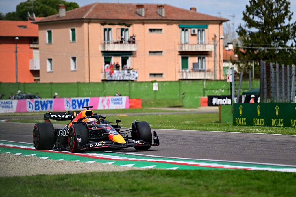 Red Bull Racingu00e2u20acu2122s Dutch driver Max Verstappen steer during the sprint race at the Autodromo Internazionale Enzo e Dino Ferrari race track in Imola, Italy, on April 23, 2022, ahead of the Formula One Emilia Romagna Grand Prix. u00e2u20acu201d AFP pic