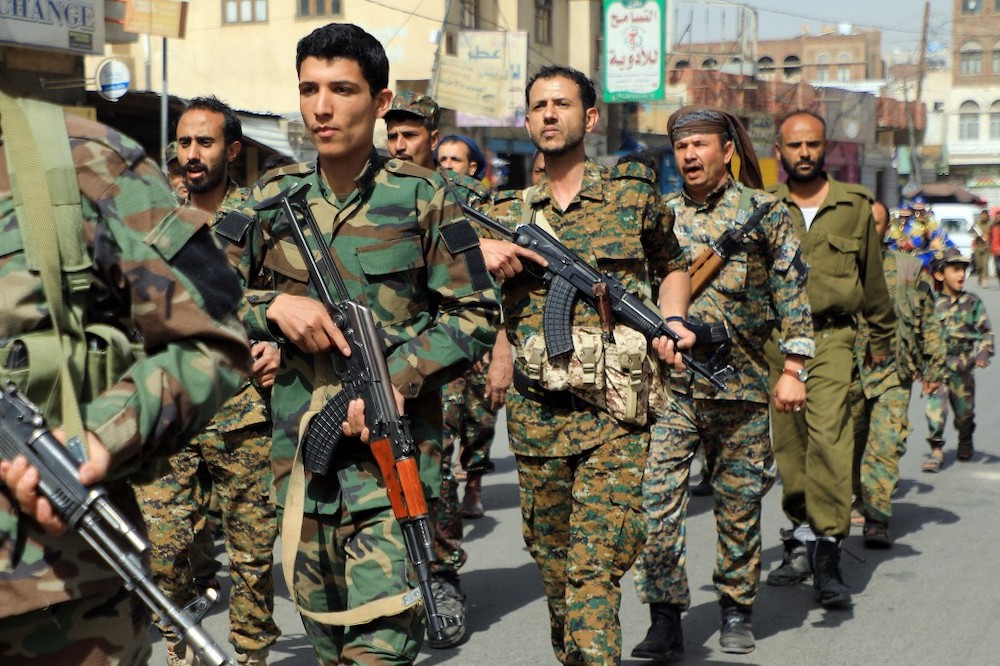 Forces loyal to Yemenu00e2u20acu2122s Huthi rebels take part in a military parade marking the seventh anniversary of the Saudi-led coalitionu00e2u20acu2122s intervention in their country, in the capital Sanaa, on March 29, 2022. u00e2u20acu201d AFP picnn