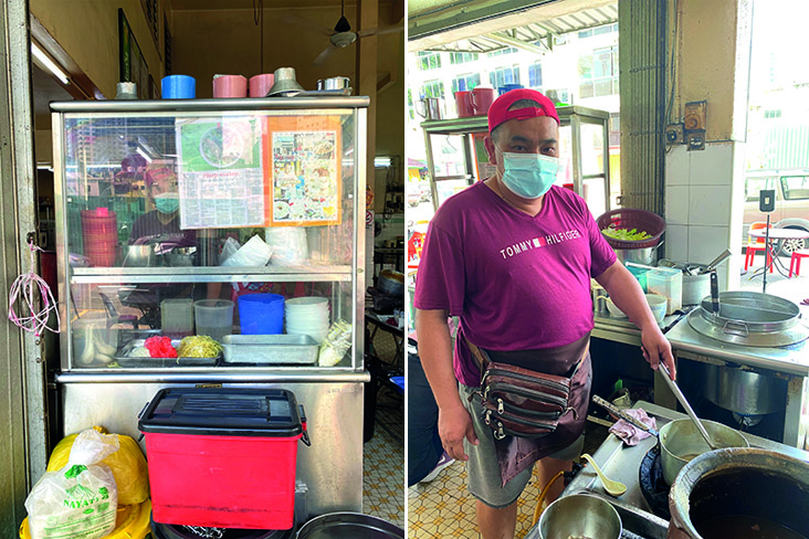 Look for the stall within this corner coffee shop (left). Tony Kang started to help out his brother Sam since the stall reopened for business after Chinese New Year (right).