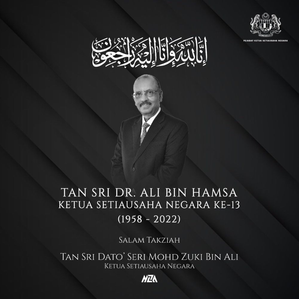 Former chief secretary Tan Sri Ali Hamsa died today at the Dublin Hospital in Ireland. u00e2u20acu2022 Picture via Twitter