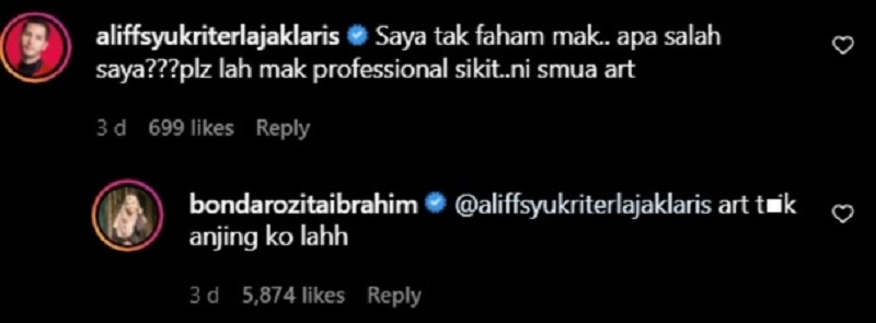 Aliff’s mother Rozita disapproves of her son’s antics. ― Picture via Instagram/Rozita Ibrahim