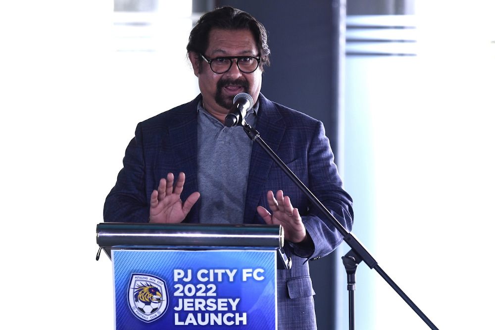 Petaling Jaya City FC football club president Datuk Seri Subahan Kamal speaks during the launch of the clubu00e2u20acu2122s latest football kit for the 2022 Malaysia Super League season at the MBPJ Stadium April 4, 2022. u00e2u20acu201d Bernama pic