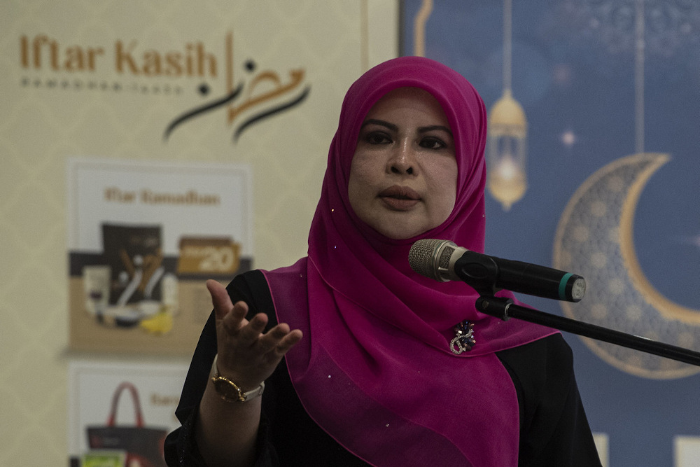 Women, Family and Community Development minister Datuk Seri Rina Harun speaks during an event in Kuala Lumpur April 9, 2022. u00e2u20acu201d Bernama pic