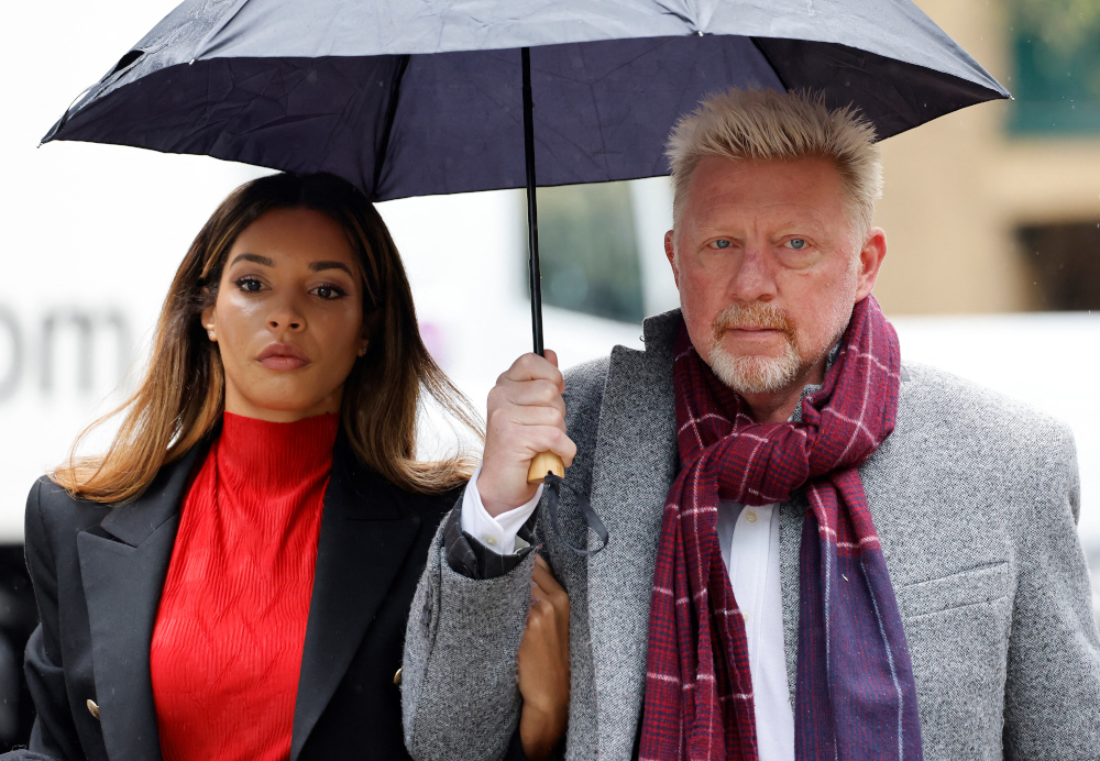 Former tennis player Boris Becker and his partner Lilian de Carvalho Monteiro arrive at Southwark Crown Court in London April 6, 2022, as his trial over charges relating to his bankruptcy continues. u00e2u20acu201d AFP picnn