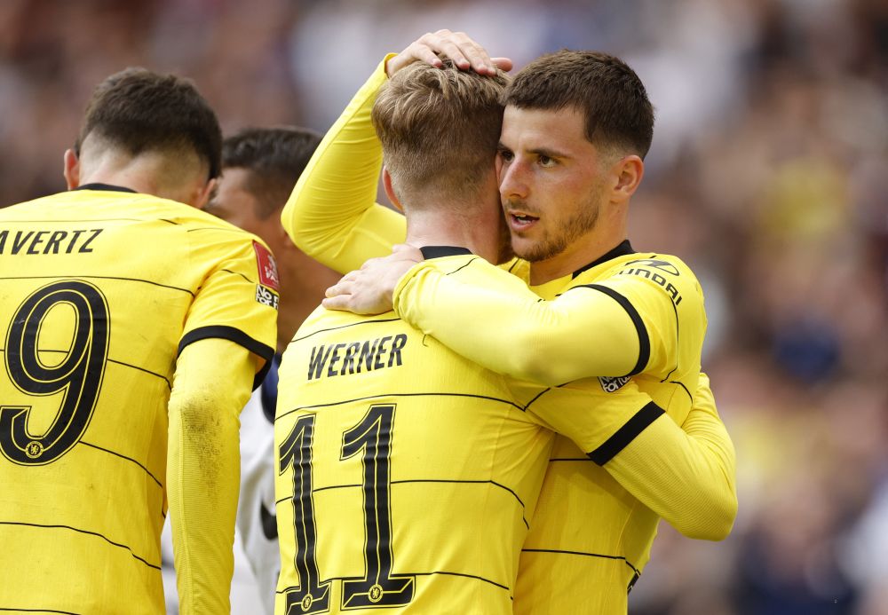 Chelseau00e2u20acu2122s Mason Mount celebrates scoring their second goal against Crystal Palace with Timo Werner at Wembley, London April 17, 2022. u00e2u20acu201d Reuters pic