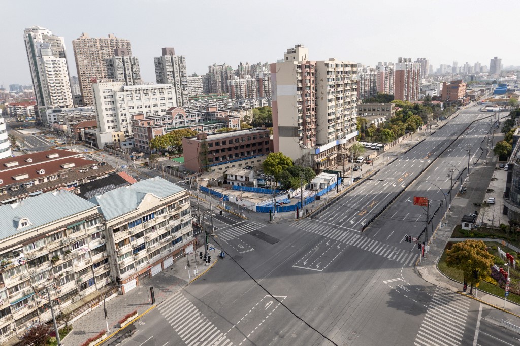 A general view shows empty streets during the second stage of a Covid-19 lockdown in the Yangpu district in Shanghai on April 1, 2022. u00e2u20acu201d AFP pic