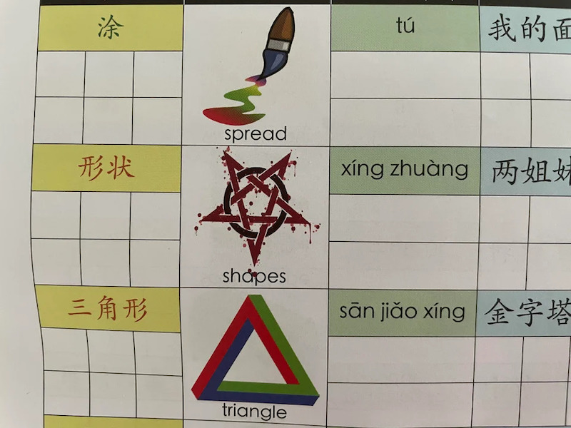Reddit users were bemused to learn that a bloody pentagram was right next to other harmless imagery in the Primary 2 textbook. — Picture courtesy of via Reddit/ Themoltenbeacon