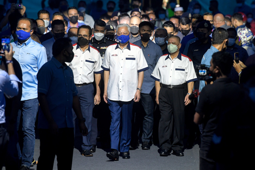 Prime Minister Datuk Seri Ismail Sabri Yaakob with Perak MB Datuk Seri Saarani Mohamad during the launch of Automotive High-Tech Valley in Proton City, Tanjung Malim, April 12, 2022. u00e2u20acu201d Bernama pic 
