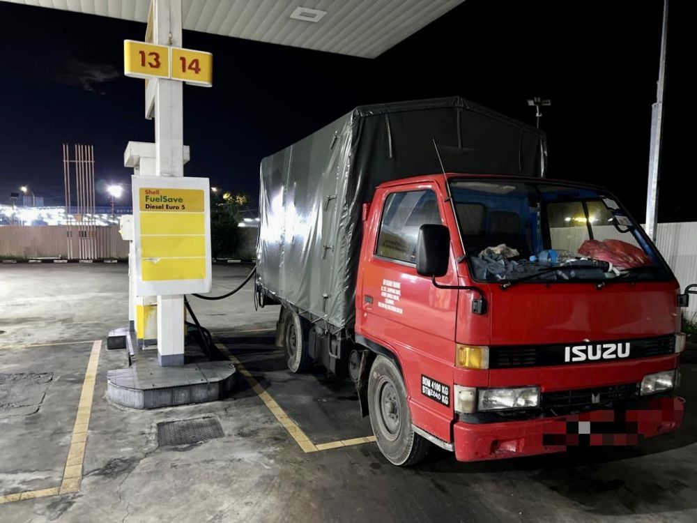 One of the lorries that was seized and impounded after its driver was arrested for misappropriating subsidised diesel fuel in Skudai April 13, 2022. u00e2u20acu201d Picture courtesy of the Region Two Marine Police Force