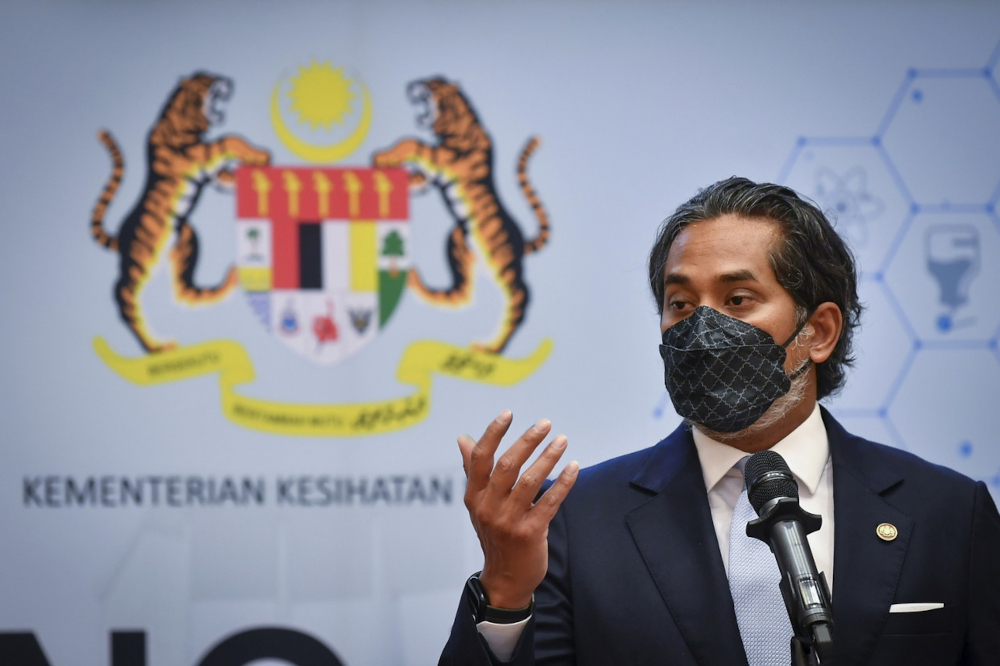 Health Minister Khairy Jamaluddin speaks at a press conference on the loosening of SOPs at the Health Ministry in Putrajaya, April 27, 2022. u00e2u20acu201d Bernama pic 