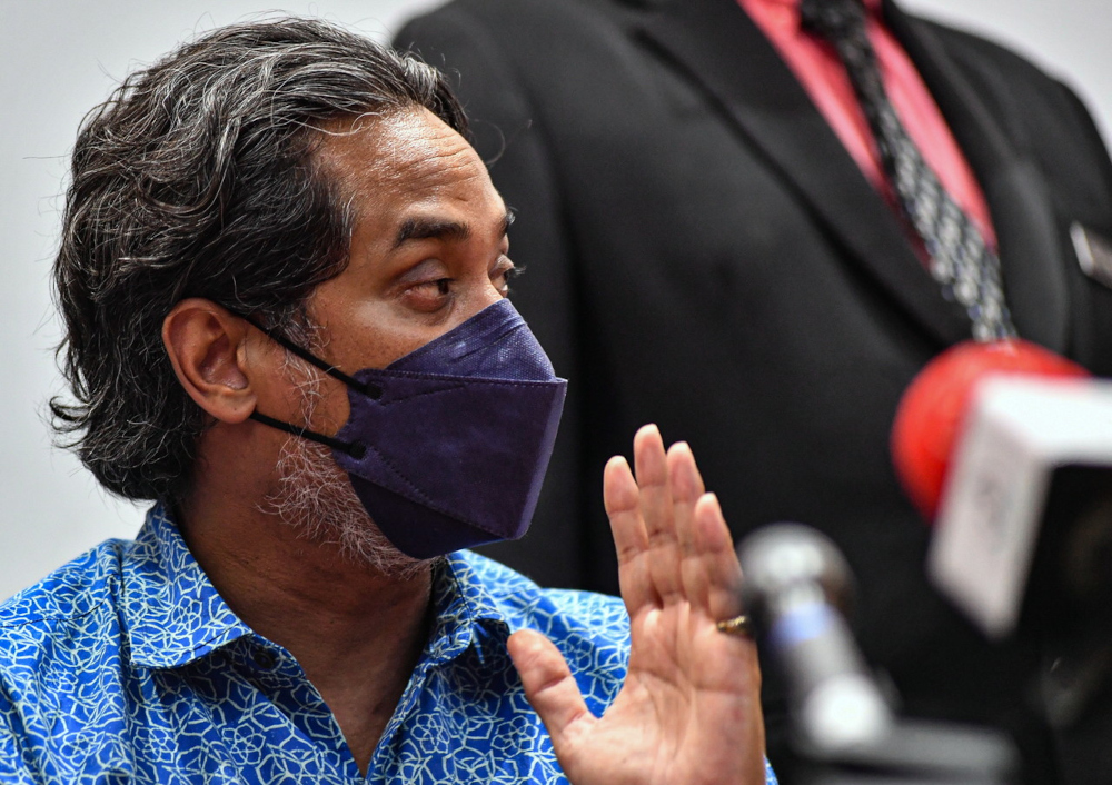 Health Minister Khairy Jamaluddin speaks during a press conference at Hospital Raja Permaisuri Bainun in Ipoh April 5, 2022. u00e2u20acu201d Bernama picn