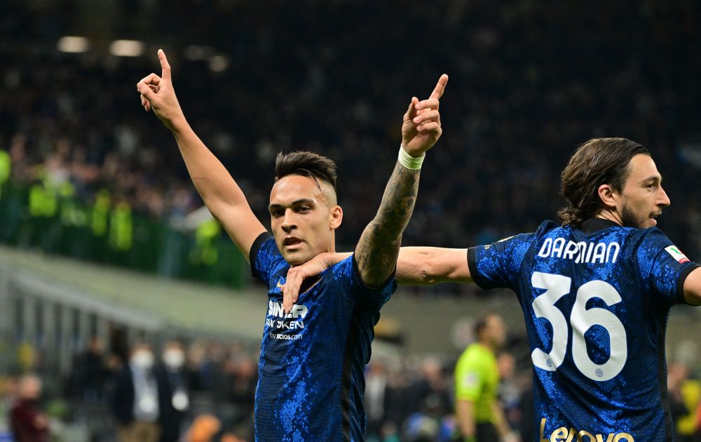 Inter Milan's Lautaro Martinez celebrates scoring their second goal against AC Milan during the Coppa Italia semi-final at the San Siro Milan April 19, 2022. u00e2u20acu201d Reuters picnn