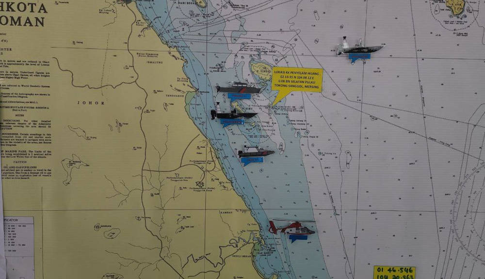 A map showing the location of the missing foreign divers in the waters of Pulau Tokong Sanggol, about nine nautical miles from Tanjung Leman, April 7, 2022. u00e2u20acu201d Bernama pic 