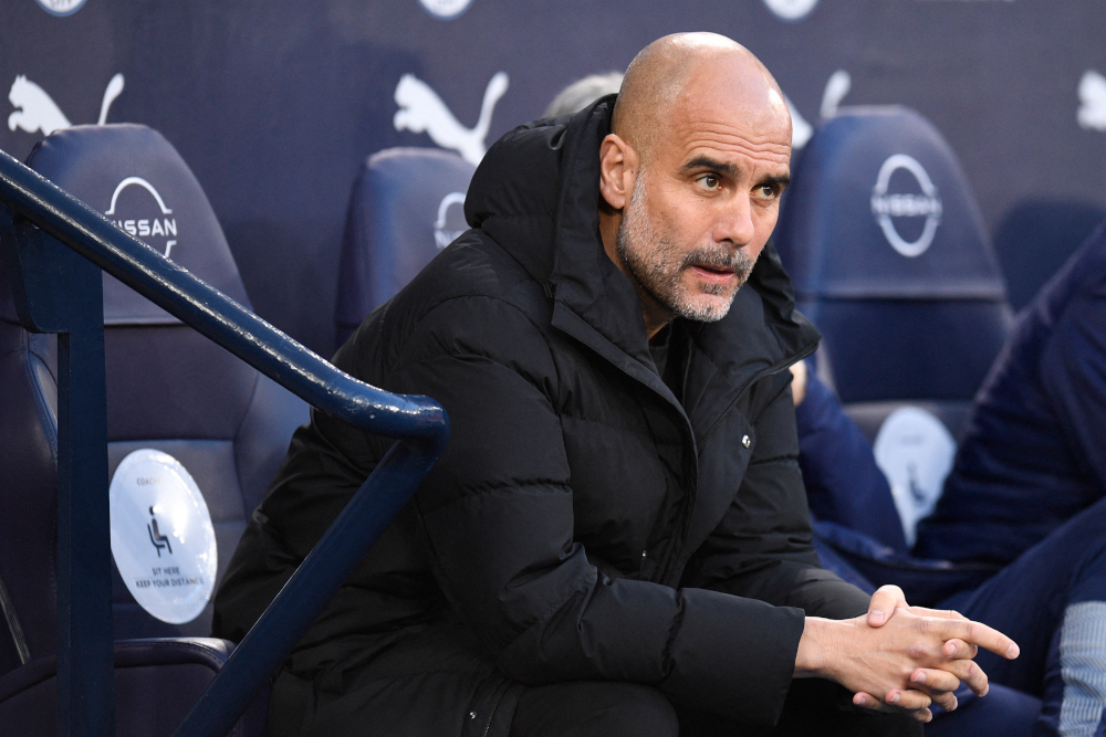 Manchester Cityu00e2u20acu2122s manager Pep Guardiola reacts prior to the English Premier League match between Manchester City and Brighton and Hove Albion at the Etihad Stadium in Manchester, April 20, 2022. u00e2u20acu201d AFP pic 