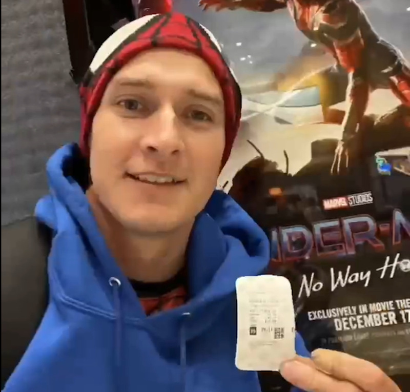 Marvel fan Ramiro Alanis sets Guinness World Record by watching u00e2u20acu02dcSpider-Man: No Way Homeu00e2u20acu2122 292 times. u00e2u20acu201d Picture from Twitter/agalanis17 