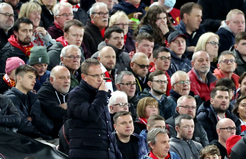 Manchester United interim manager Ralf Rangnick looks on during the match against Liverpool at Anfield, Liverpool April 19, 2022. u00e2u20acu201d Reuters picnn
