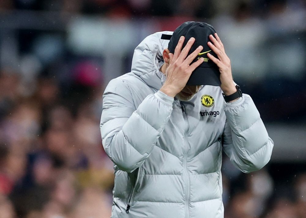 Chelsea manager Thomas Tuchel reacts to a missed chance against Real Madrid at the Santiago Bernabeu, Madrid April 12, 2022. u00e2u20acu201d Reuters pic