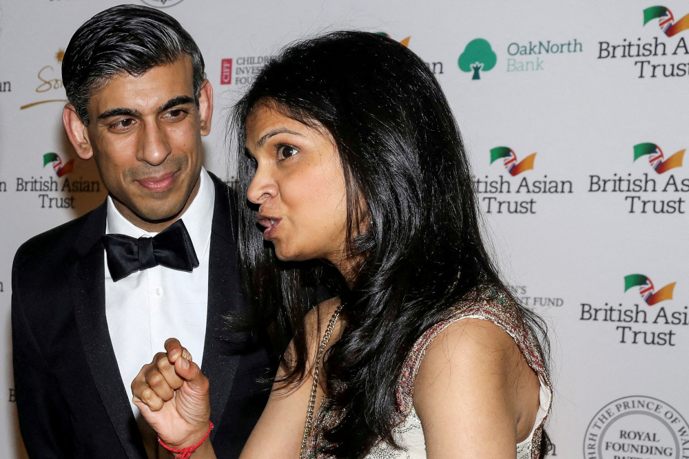 British Chancellor of the Exchequer Rishi Sunak and his wife Akshata Murty attend a reception to celebrate the British Asian Trust, at The British Museum, in London February 9, 2022. u00e2u20acu201d Tristan Fewings/Pool pic via Reuters 