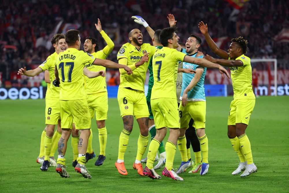Villarreal players celebrate after the match against Bayern Munich at the Allianz Arena, Munich April 12, 2022. u00e2u20acu201d Reuters picnn