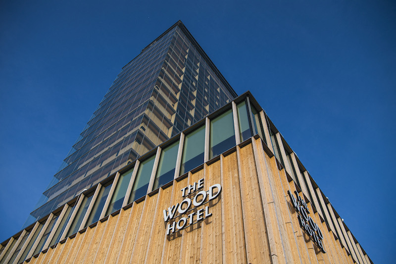 The Sara culture house, one of the world's tallest wooden buildings with 20 floors, is pictured on February 22, 2022, in Skelleftea, in Vasterbotten county, north-eastern Sweden. u00e2u20acu201d AFP pic