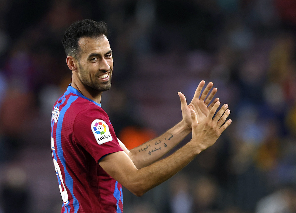FC Barcelona's Sergio Busquets celebrates scoring their second goal against Mallorca, May 1, 2022. u00e2u20acu201d Reuters pic 