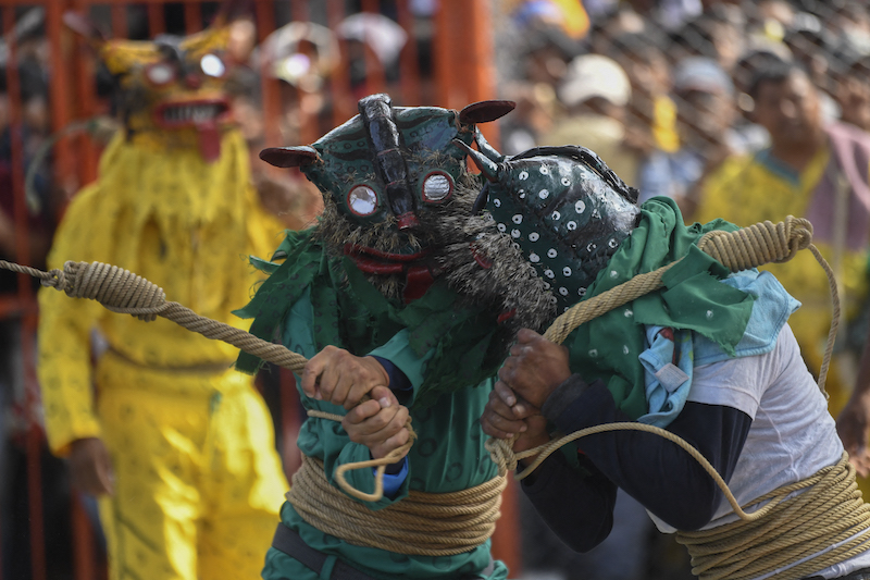 Men in tiger costumes take part in the tiger fight during the rain petition ritual in Zitlala, Guerrero state, Mexico May 5, 2022. u00e2u20acu201d AFP pix