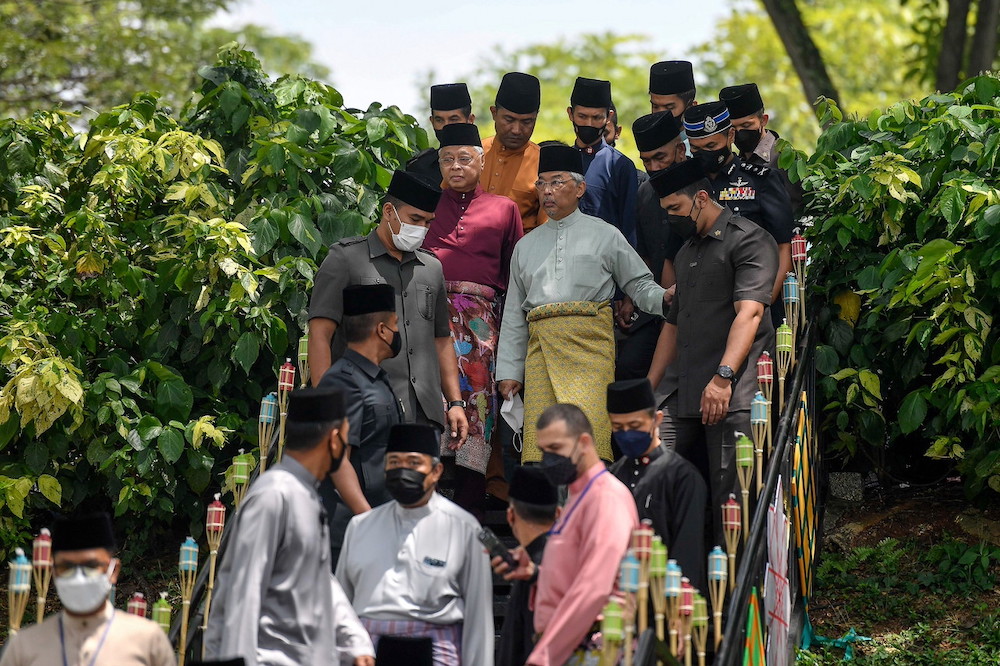 Yang di-Pertuan Agong Al-Sultan Abdullah Ri'ayatuddin Al-Mustafa Billah Shah attends the Prime Minister and Ministersu00e2u20acu2122 Aidilfitri open house in Seri Perdana, May 8, 2022. u00e2u20acu201d Bernama pic