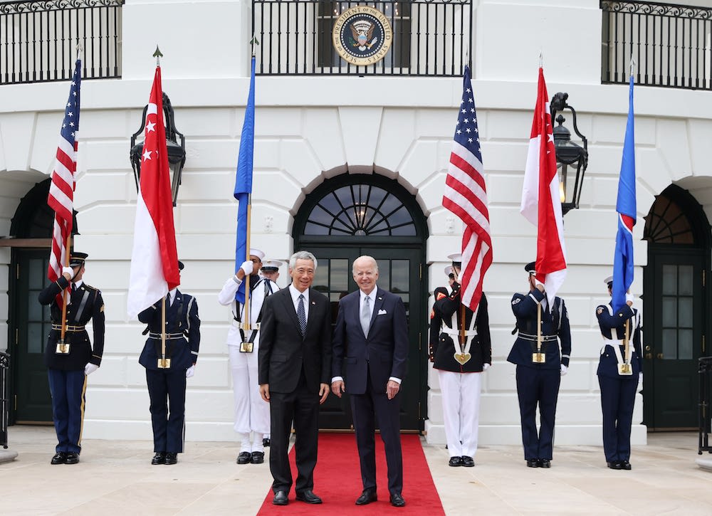 Singapore Prime Minister Lee Hsien Loong (left) with US President Joe Biden at the White House on May 12, 2022. u00e2u20acu201d Ministry of Communications and Information handout via TODAY