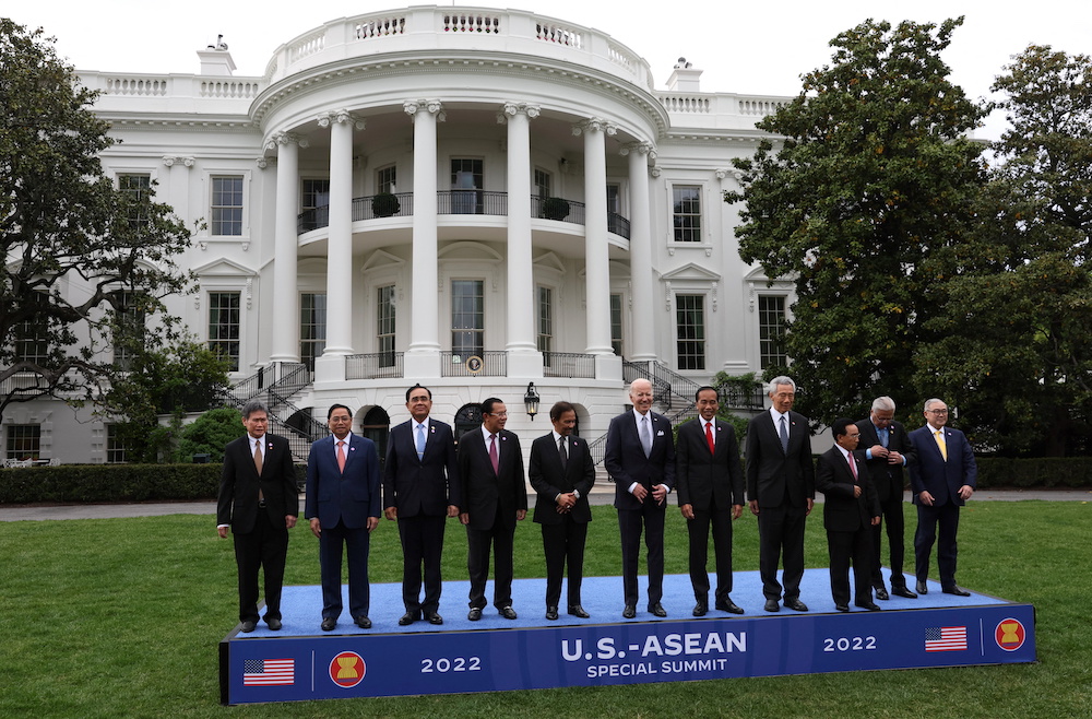 US President Joe Biden poses for a group photograph with leaders from the Association of South-east Asian Nations (Asean) during a special US-Asean summit at the White House in Washington May 12, 2022. u00e2u20acu201d Reuters pic