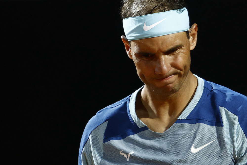 Spain's Rafael Nadal reacts after losing his third round match against Canada's Denis Shapovalov, Rome May 12, 2022. u00e2u20acu201d Reuters pic 