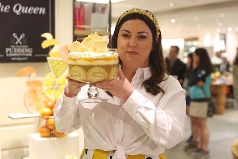 Jemma Melvin in Fortnum and Mason, central London, with her lemon Swiss roll and amaretti trifle that beat 5,000 desserts to become the official pudding of the Queen's Jubilee celebrations. u00e2u20acu201d PA handout via Reuters