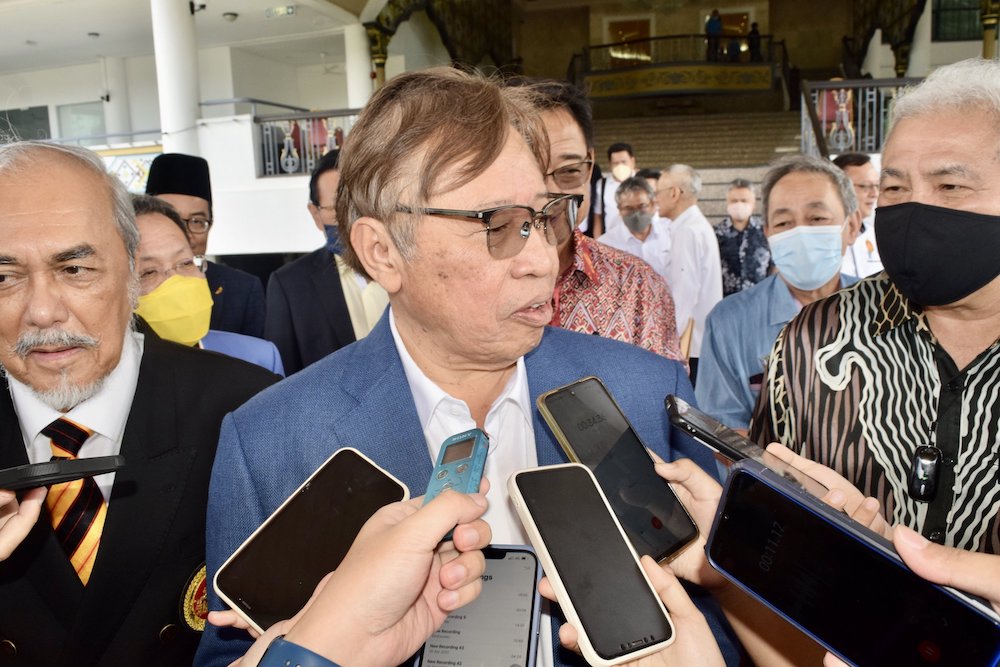 Abang Johari seen speaking to reporters at the PBB headquarters today. u00e2u20acu201d Picture by Roystein Emmor