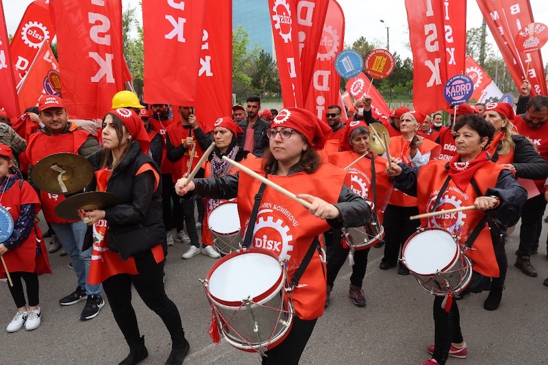 Demonstrators play music during the annual May Day (Labour Day) demonstration marking the international day of the workers in Ankara, on May 1, 2022. u00e2u20acu201d AFP picnn