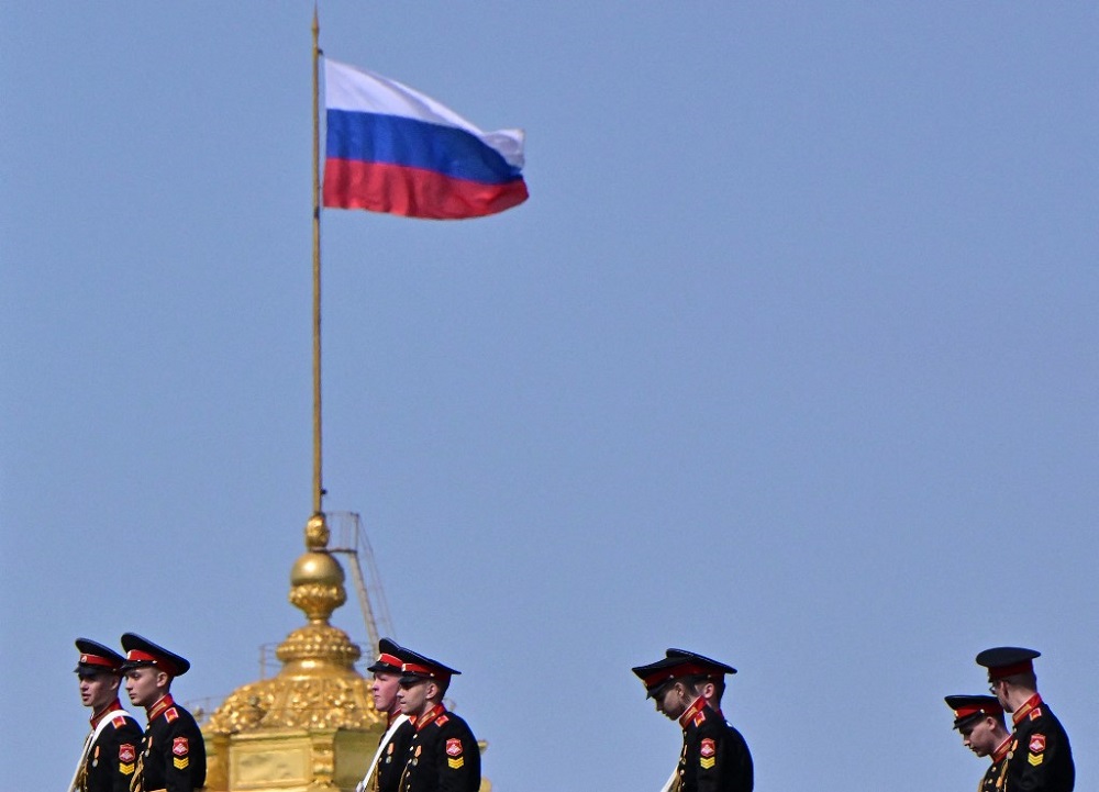 A Russian military band musicians leave after the general rehearsal of the Victory Day military parade in central Moscow May 7, 2022. u00e2u20acu201d AFP pic